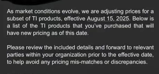 TI德州儀器漲價(jià)30%